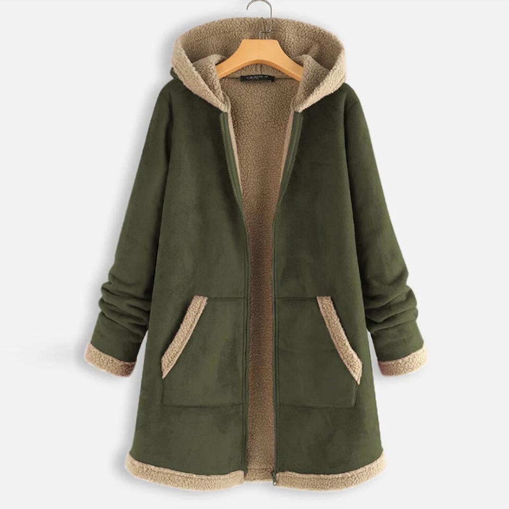 Women Vintage Cat Print Fleece Hooded Zipper Plus Size Long Sleeve Thick Coat