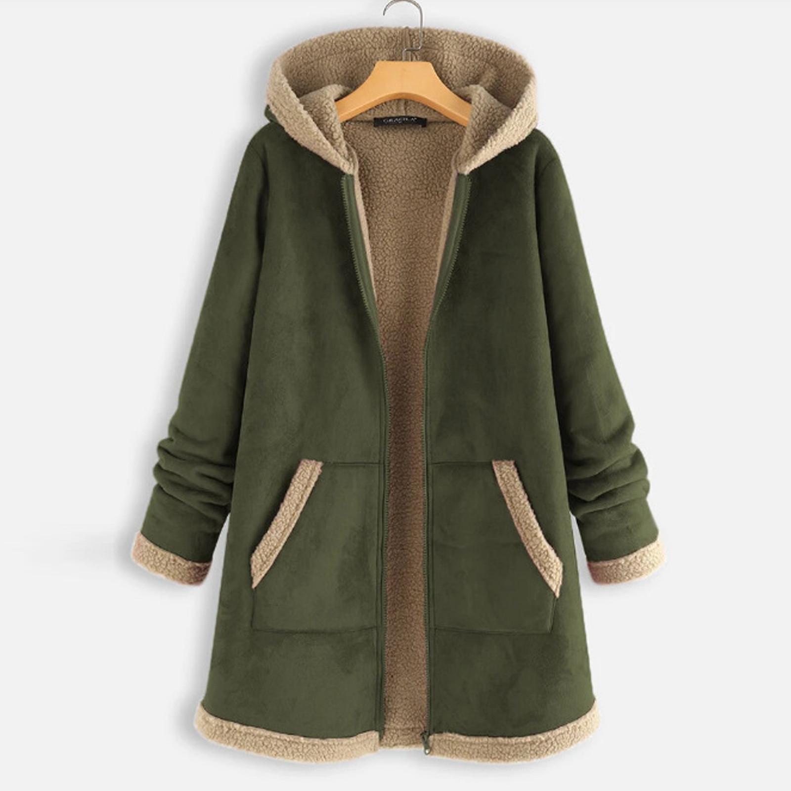 

Женское винтажное толстое пальто с длинным рукавом и молнией с капюшоном и принтом кошки в винтажном стиле L зелёный