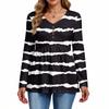 Women's Casual Fashion V-Neck Button Striped Long Sleeve Top
