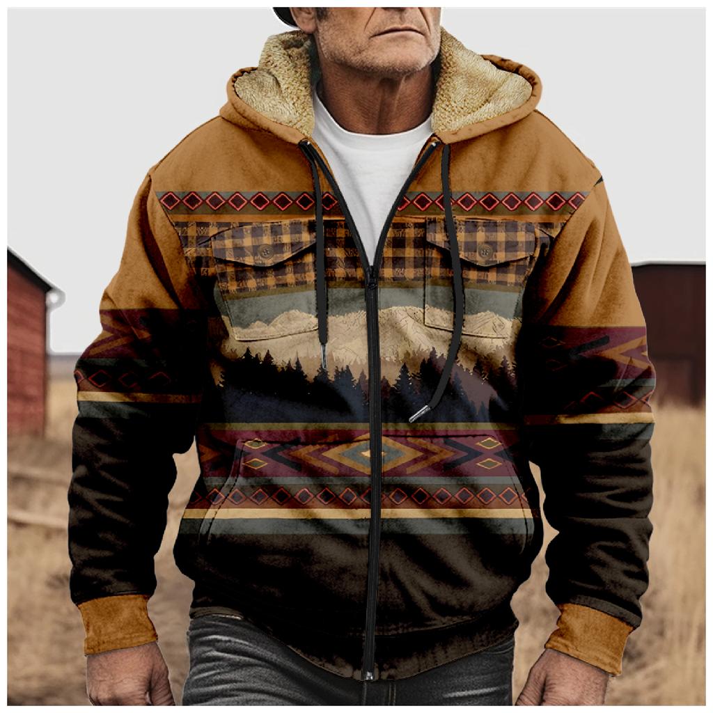 Fleecegenser med hette og hette med glidelås for menn med lapplomme Uformell jakke