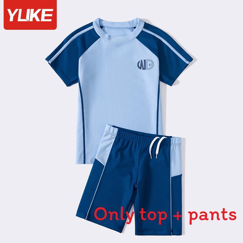 Navy Kids Swimsuit With Polyester Fabric For Water Sports And Sun Protection For Boys And Girls