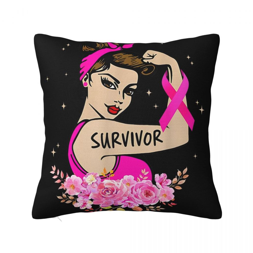 For Breast Cancer Support With Pink Ribbon Pillowcase Polyester Cushion Cover Decor Throw Pillow Case Cover Home Zipper 4040cm