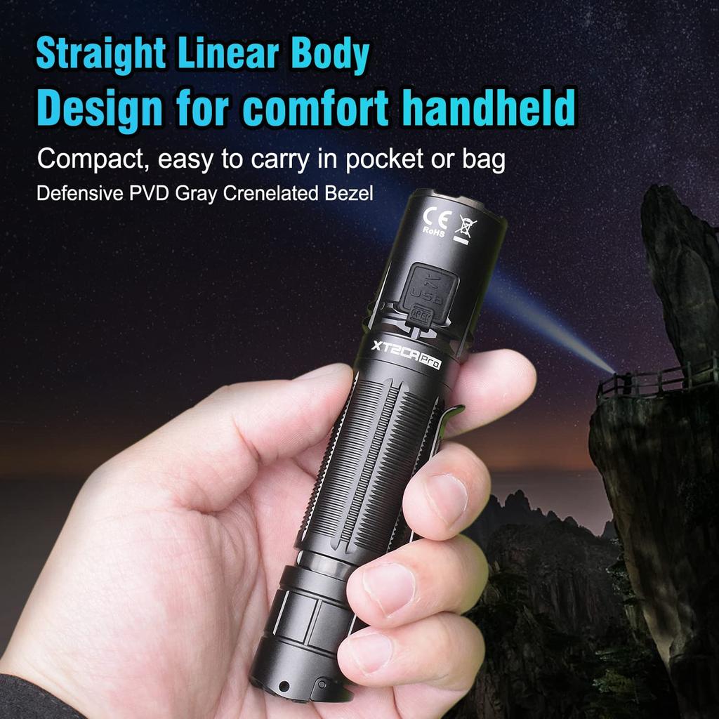KLARUS XT2CR Pro 2100 Lumen Ultra Dual Tail Switch Includes Batteries and Cover Flashlight, Bright, Rechargeable, Flashlight,