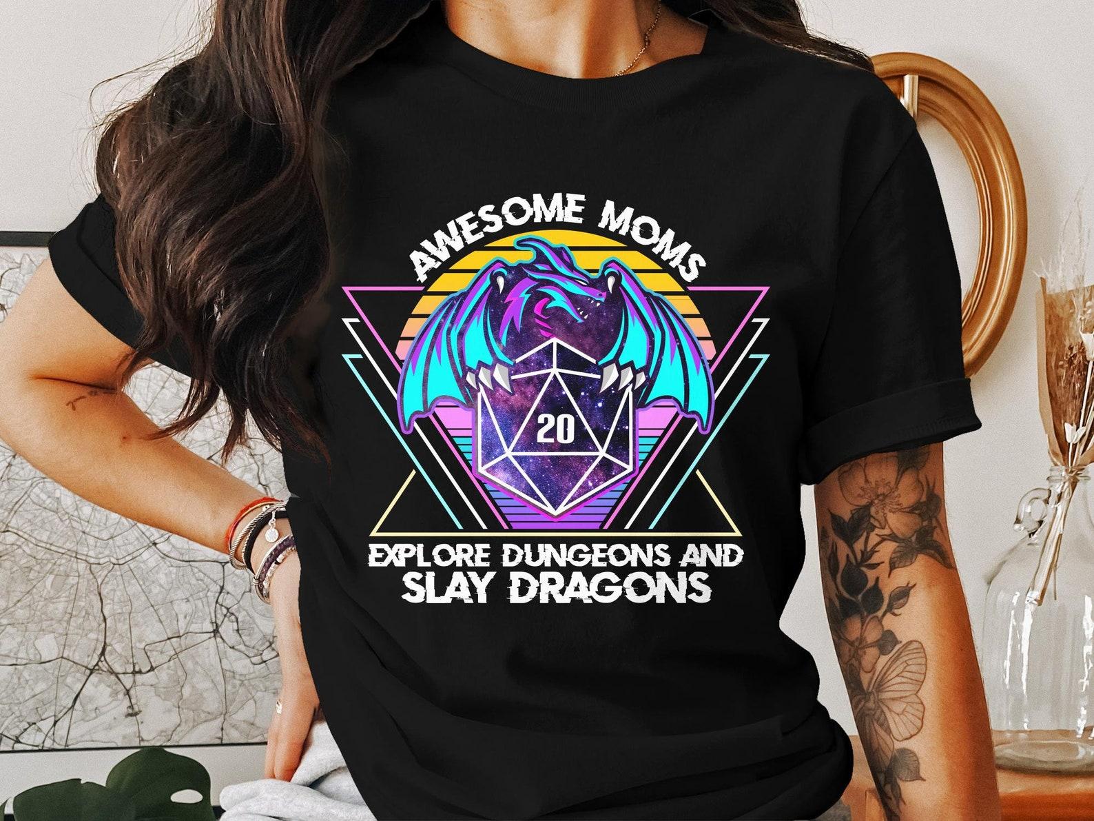 Awesome Moms Dungeons Tabletop RPG Roleplaying Dragons D20 Dice Gamer T-Shirt S