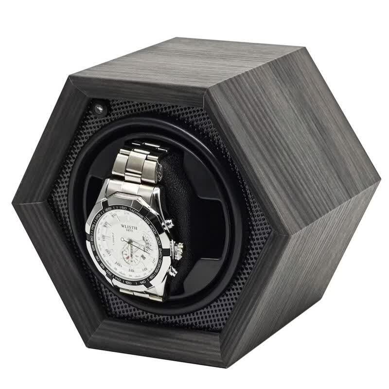 Handon Black Walnut Finish Hexagonal Electric Single Watch Winder