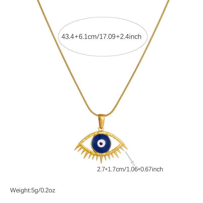 Gold Plated Stainless Steel Evil Eye Enamel Pendant Necklace for Women
