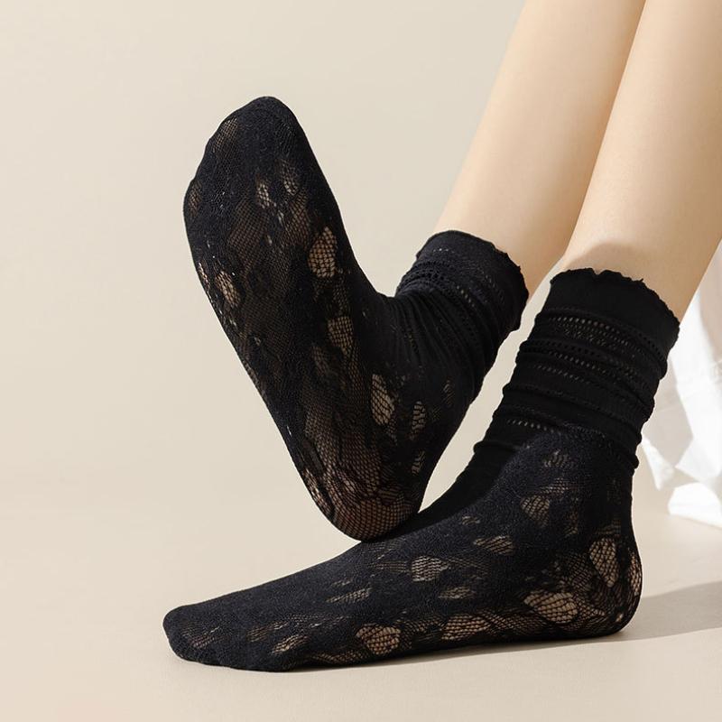 1/3/10 Pairs Summer Thin Lace Socks Wooden Ear Edge Mid-calf Socks Lace Lace Stacker Socks