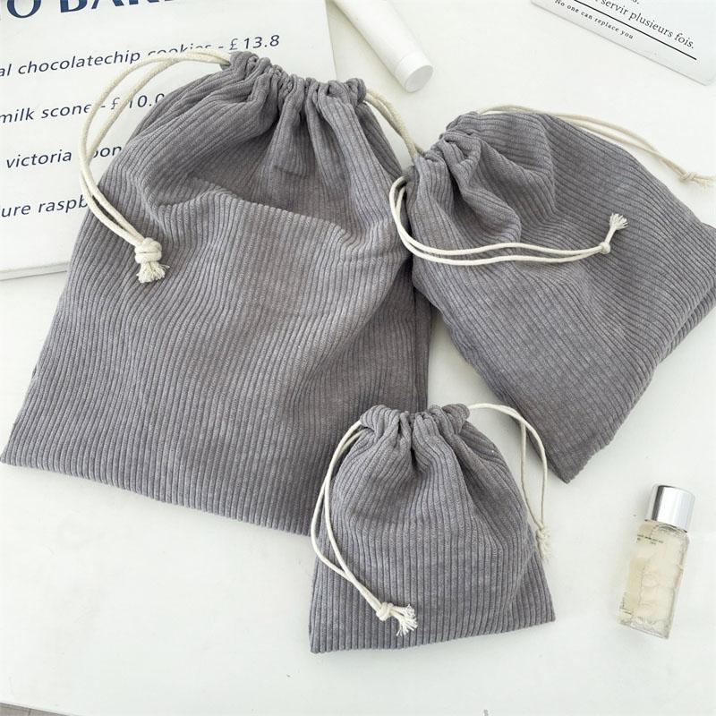 3pcs/set Solid Color Corduroy Drawstring Cosmetic Bags Gift Package Storage Bag Travel Cosmetic Lipstick Makeup Organizer Pouch