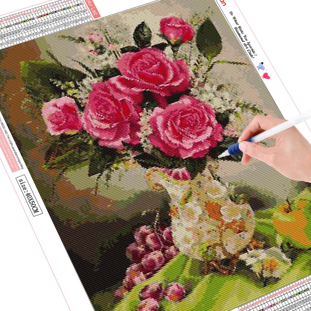 

HUACAN полная квадратная круглая дрель алмазная живопись комплект подарок роза бутылка DIY вышивка крестиком домашний декор Full square 25*30 cm
