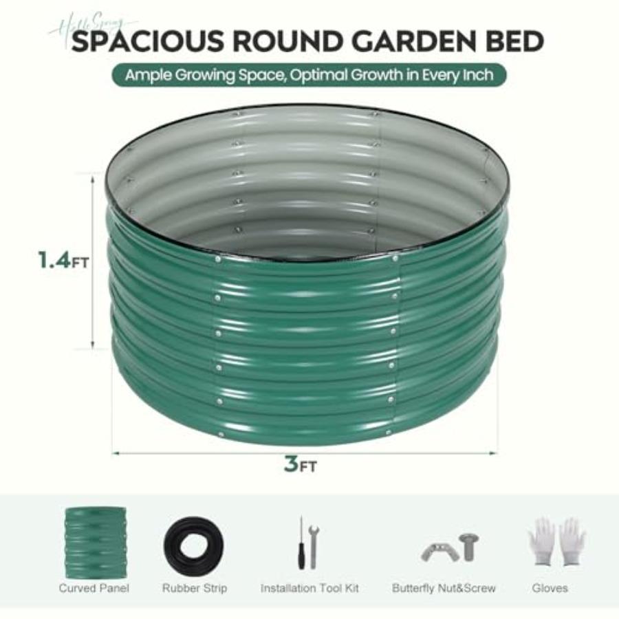 Galvanized Raised Garden Bed Outdoor Round Metal Planter Boxes 2 Pcs 3x3x1.4ft Steel Raised Bed Kit for Planting Vegetables Fru
