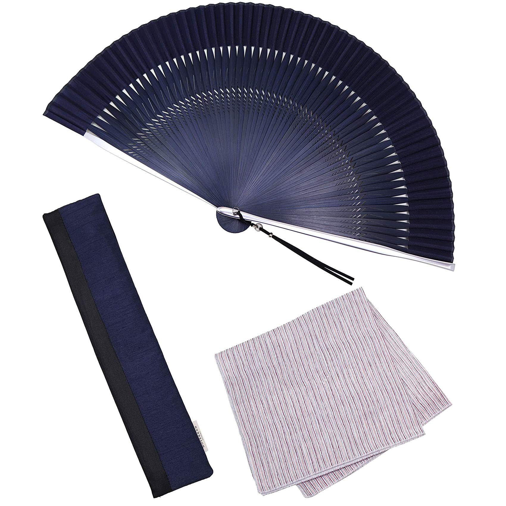 

Fan Fan Set with 60 Aluminum Navy [Osaka Choseido] Fan, Men s, Fashionable, Business, Bag, Holder, Handkerchief, Rooms, Air, Темно-синій