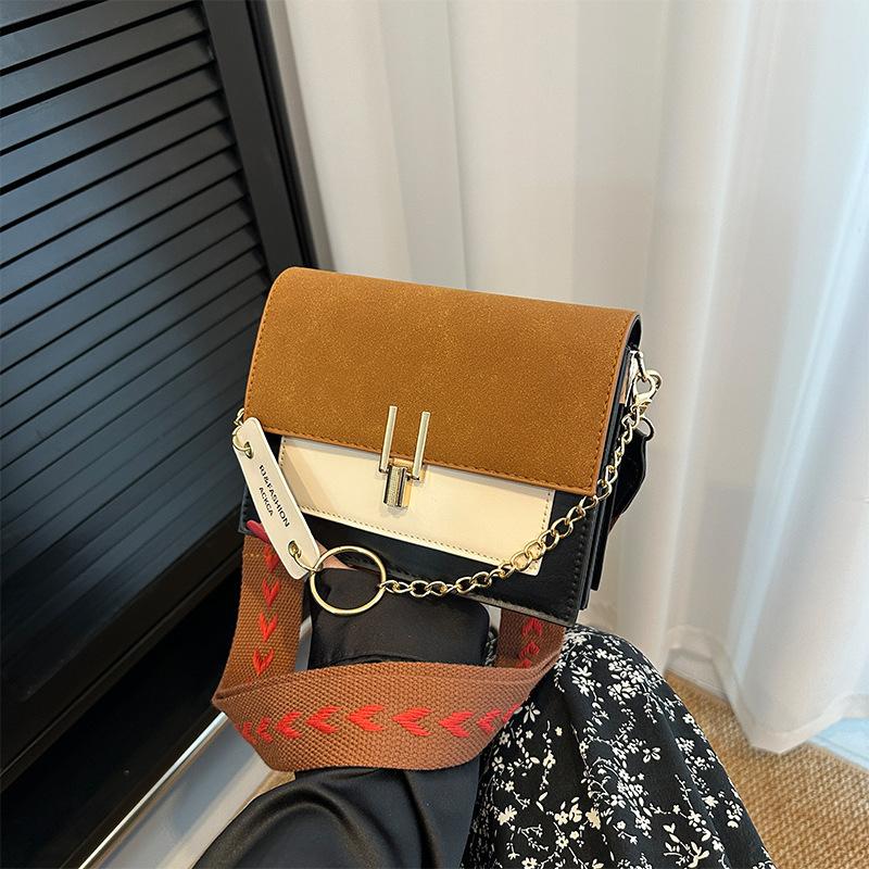 Bag women's bag matte contrasting color fashion PU shoulder bag retro small square bag messenger bag
