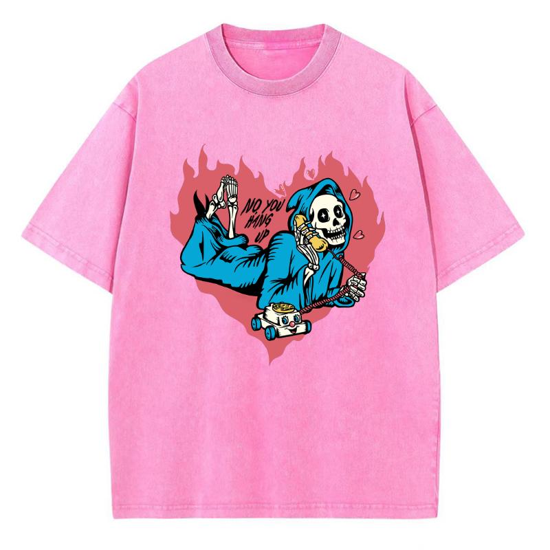 Hand Painted Love Skull Print Women's T-Shirt Washed Cotton Short Sleeve Loose Large Size Unisex Top Spoof Retro Style Wear Men