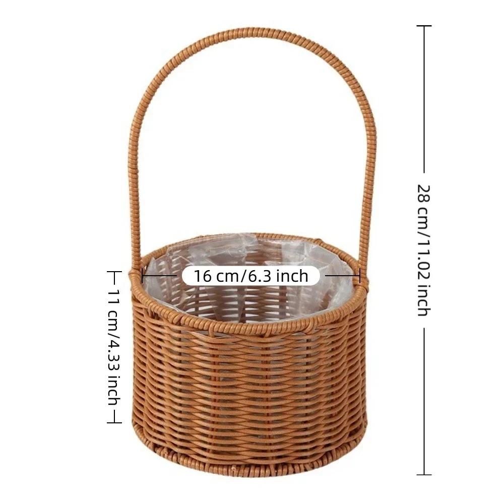 Willow Rattan Bride Flower Basket Picnic Container with Handle Picnic Weaving Basket Hand-Woven Flower Arrangement Basket
