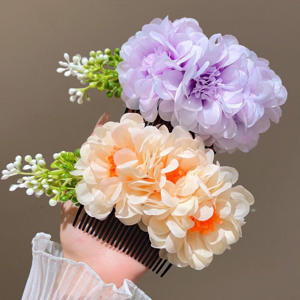 Sweet Flowers Hairpin Headwear Chignon Hair Clips Handmade Floral Hair Comb Daily