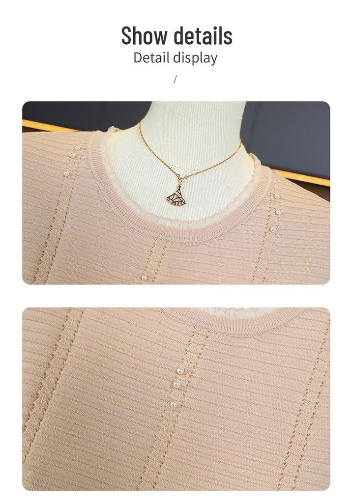 Stylish Knit Top: Women's Short-Sleeved Summer Shirt, Elegant and Versatile for Mothers and Seniors