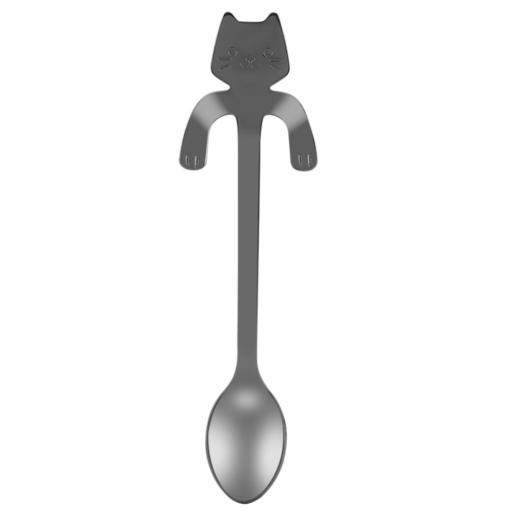 4Pcs Cat Shaped Mini Spoon Polished Table Spoon Cat Style Coffee Spoon Dessert Serving
