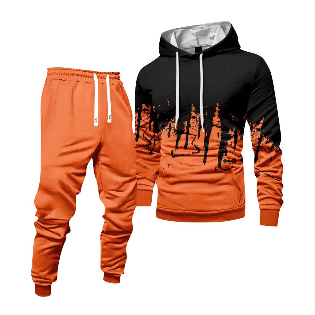 Herren Colorblock Kapuzensweatshirt und Sweatpants Lässiger Sportanzug