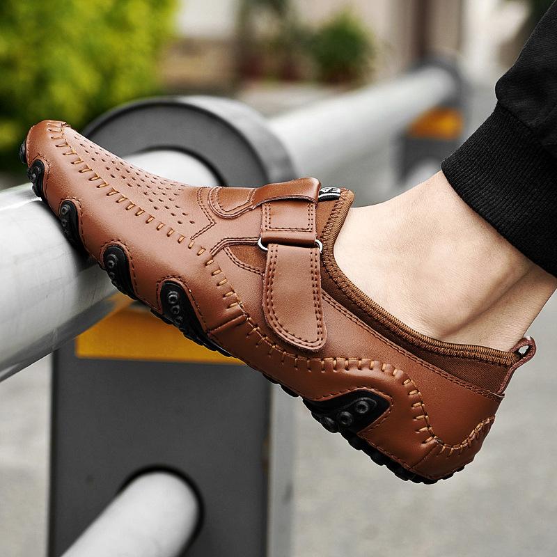 Summer hole shoes men's leather breathable men's casual shoes business octopus light soft sole hollow men's shoes tide