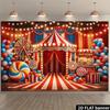 2D Entertainment Carnival Background Scene, Featuring Red and White Striped Tents, Ferris Wheels and Popcorn Machines