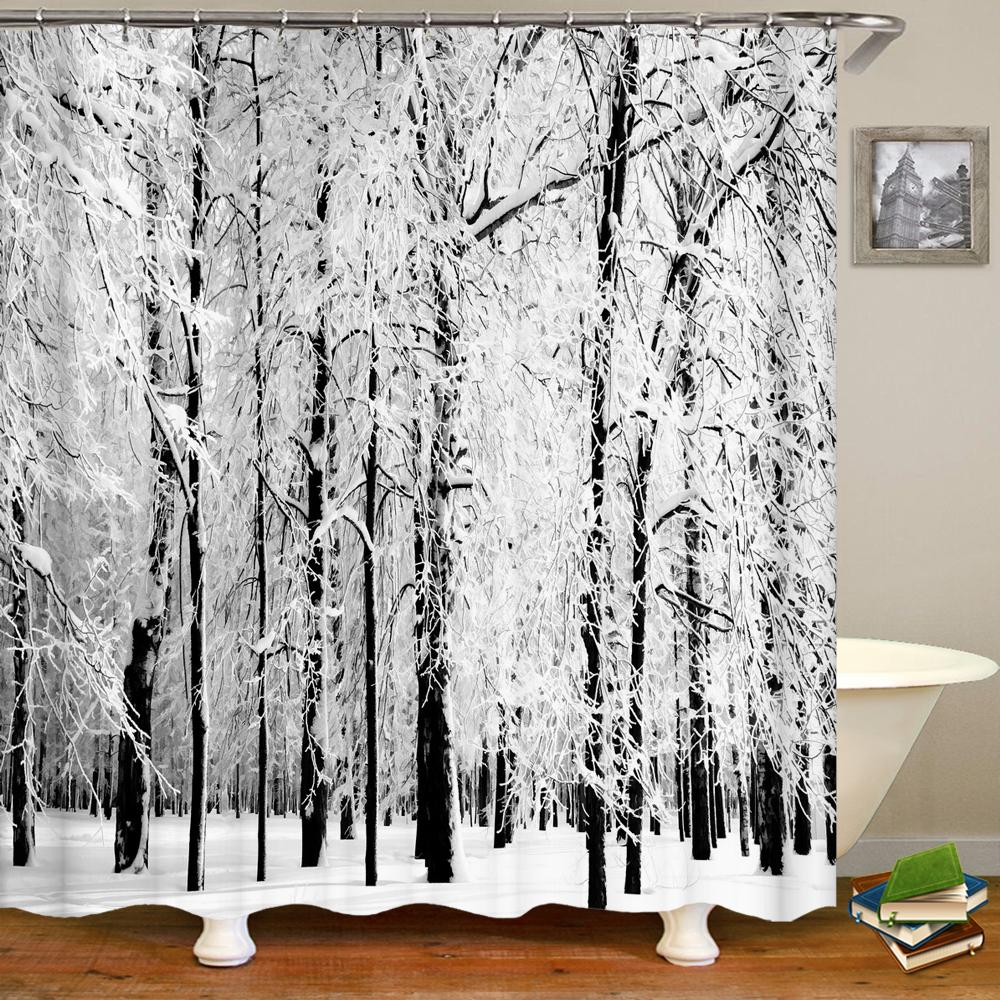 3D Shower Curtain Tropical Plants Palm Tree Birch Printed Waterproof Polyester Fabric Bath Curtains for Bathroom with Hooks