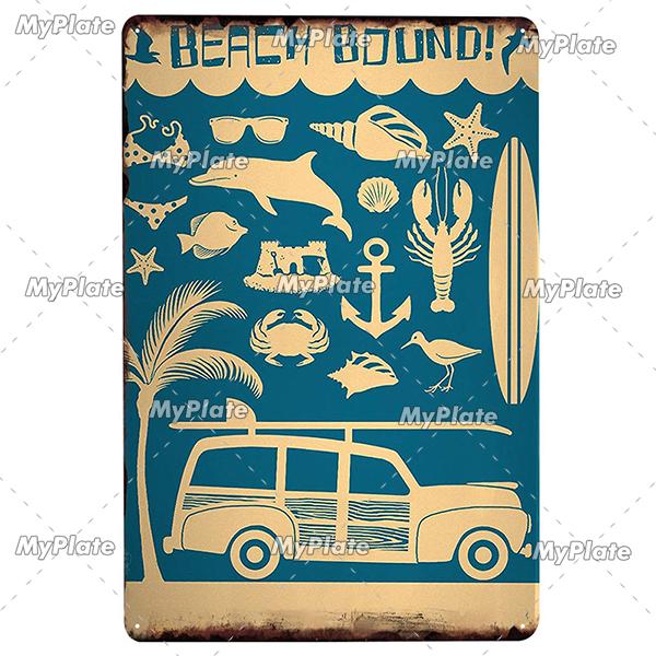 Surf Metall Zeichen Vintage Plaque Zinn Zeichen Wand Dekor Für Beach Club Mann Höhle Metall Platte Große Welle Poster
