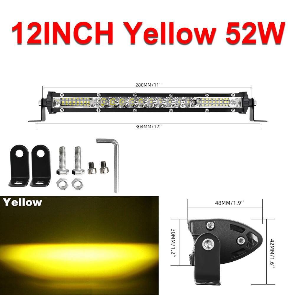 12"22"LED Bar Work Light Yellow/White Light Bar Spot Flood Beam LED Bar For OffRoad 4x4 Jeep SUV AUTO Car Trucks Tractor 12V 24V
