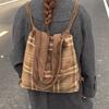 Schultasche Multifunktional Kordelzug Bündel Rucksack Retro Karomuster Literarische Tragetasche Leichte Pendler Große Kapazität Umhängetasche