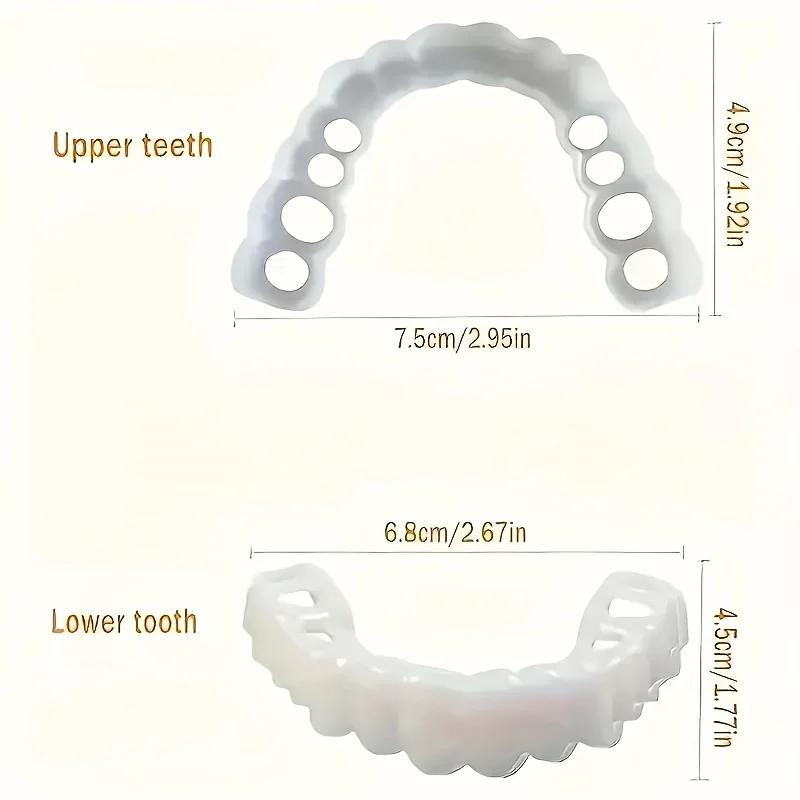 White Dentures - Adjustable Upper and Lower Dentures for Men and Women, Comfortable Fit and Natural Smile