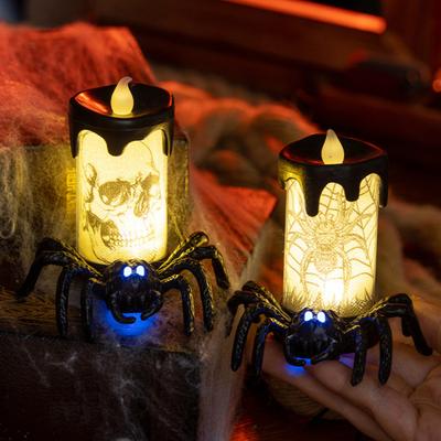 Halloween Spider Candle Lamp Flameless Skull Spider Candle Light Scary Light-up LED