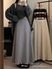 Korean Style High-Waisted Plus-Velvet Midi Skirt for Women - 2025 Autumn/Winter Elastic Waist Slimming Straight Skirt