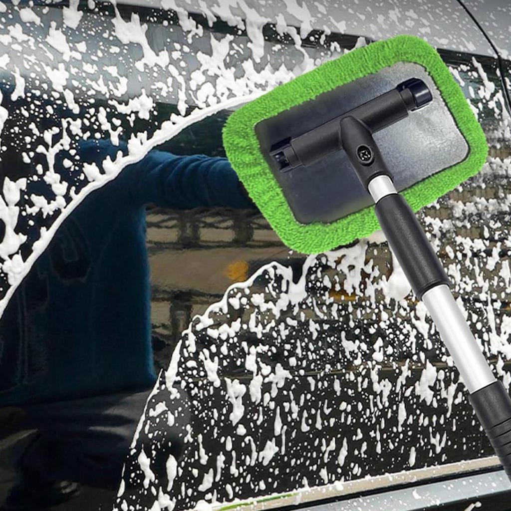 Windshield Cleaning Tool Telescoping Pole Microfiber Cloth Windshield Cleaning Tool Glass Brush for Shower Room Bathroom