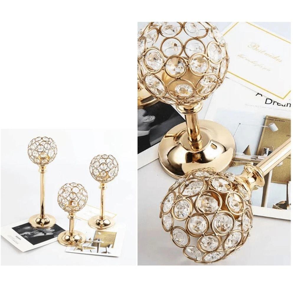 Metal Crystal Candlestick Romantic Craft Candelabra Golden Crystal Bowl Candle Holders  Party