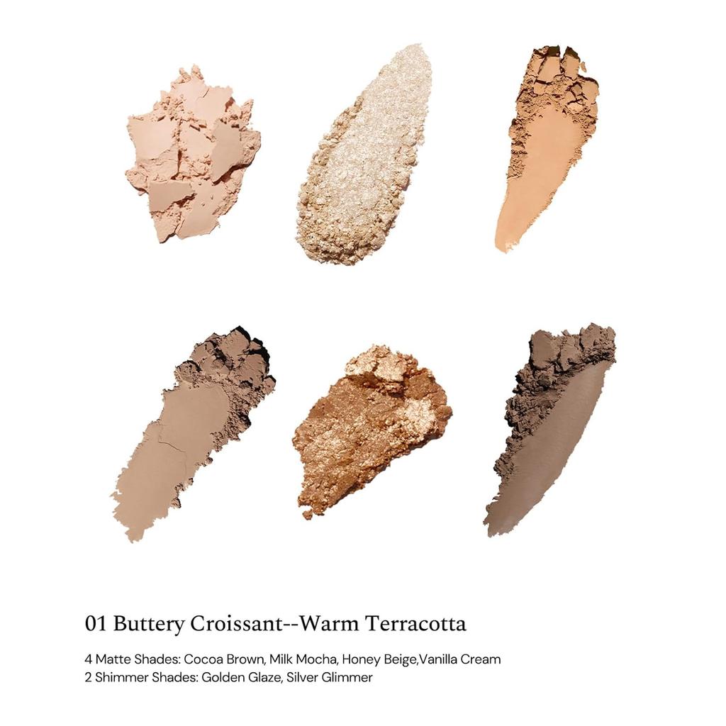 Flower Knows The Sweetie Bear Collection 6-Color Makeup Palette,Brown Eyeshadow with 4 Matte + 2 Shimmer Shades,0.23 Oz(01 Buttery Croissant)