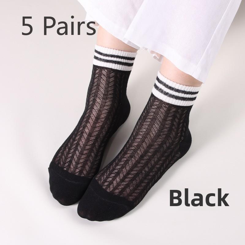 

5 Pairs Spring and Summer New Glass Stockings for Women Plaid Crystal Socks for Women s Stockings 5 Pairs чорний