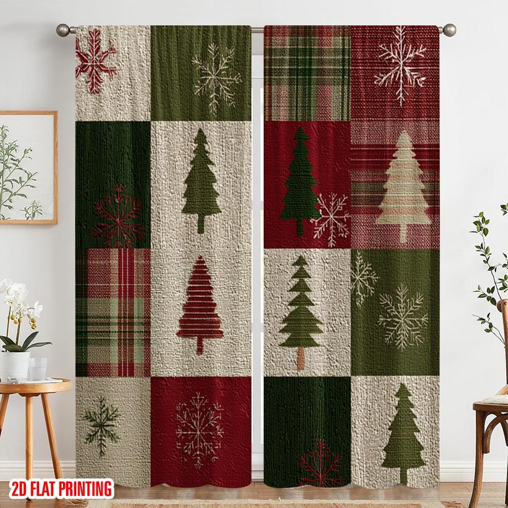 2pcs,2D plane printing Contemporary Curtains Christmas trees and snowflakes Polyester (without rod) Festive Use for Kitchen
