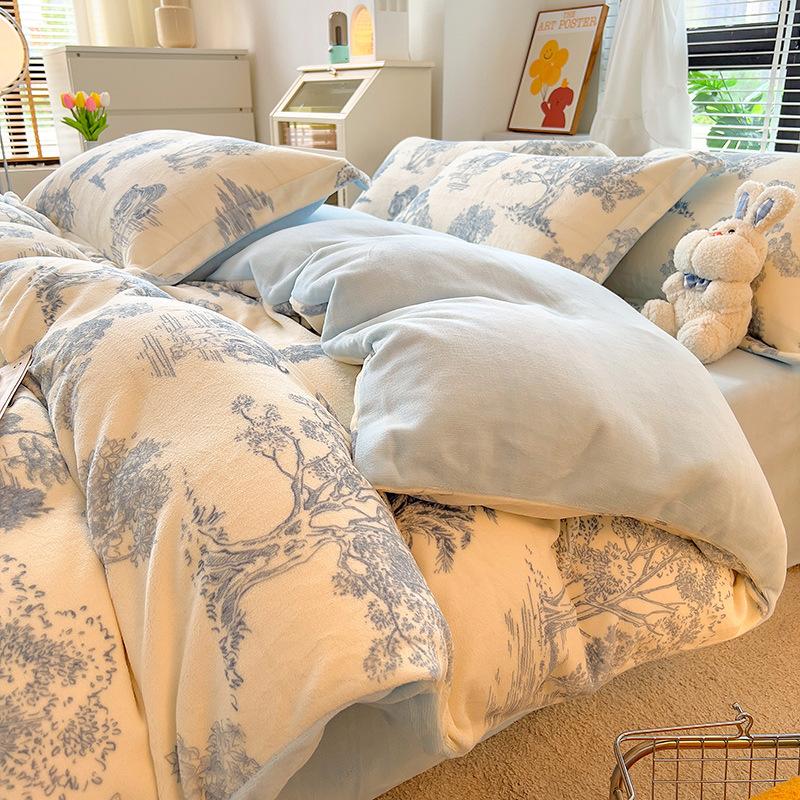 Ins Verdickter Milchsamt Vierteiliges Set Warmer Korallensamt Tagesdecke Bettbezug Flanellbettwäsche