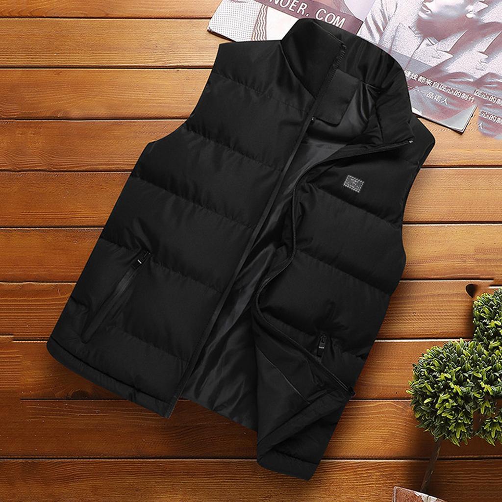 Men Autumn Winter Fashion Stand Collar  Color Waistcoat Vest Jacket Top Coat