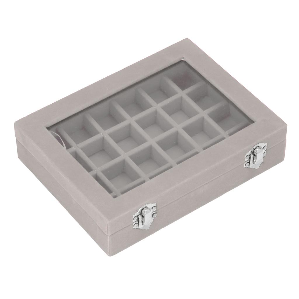 Small Velvet Jewelry Box Organizer 24 Compartments Jewelry Case Earring Rings Storage Box Jewelry Case with Locks Gray