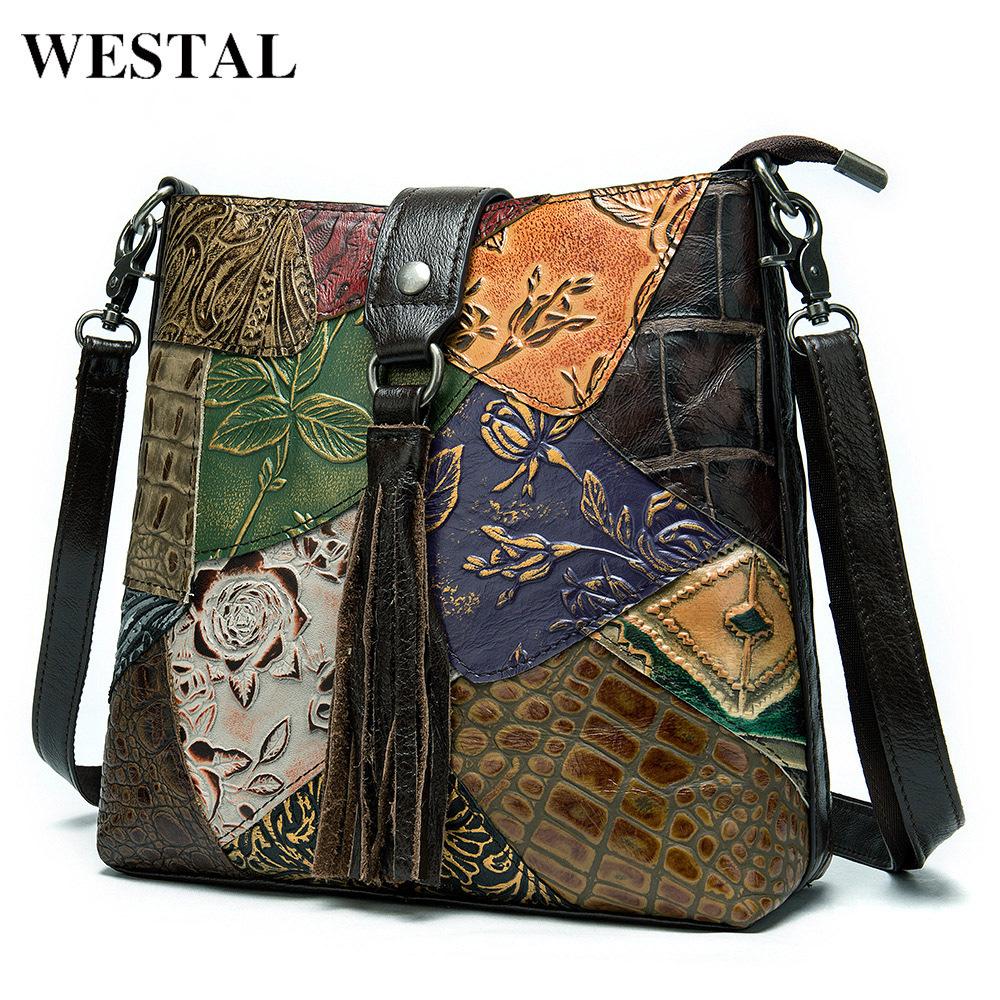 Head Layer Cowhide Women's Patchwork Bag European and American Classic Retro Leather Women's Shoulder Bag Crossbody Bag