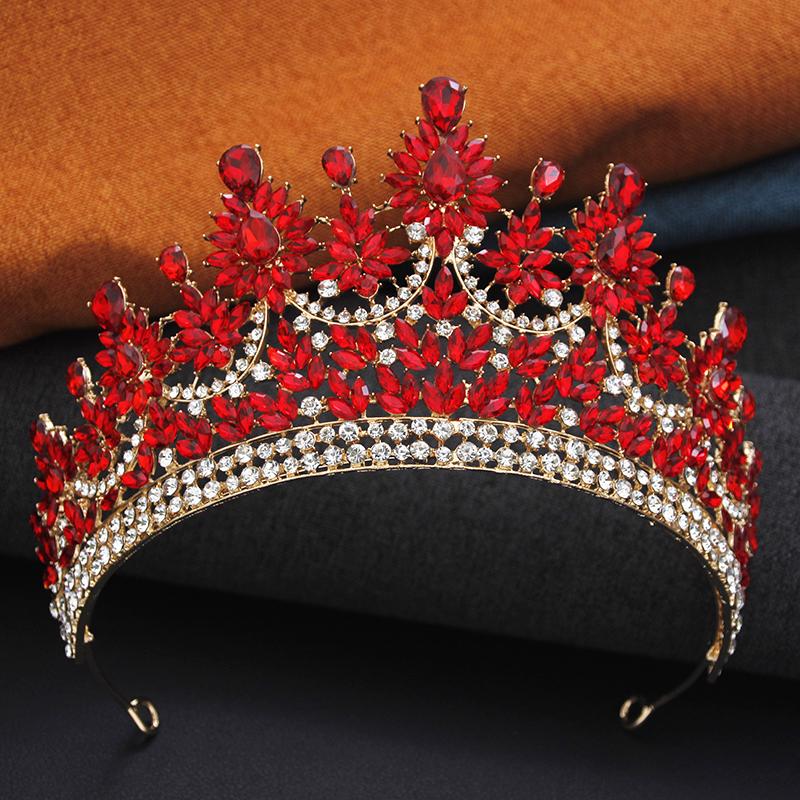 Elegant High Opal Pink Crown Royal Queen Tiaras and Crowns Wedding Hair Jewelry Party Prom Diadem Pageant Headdress Bridal