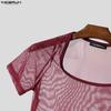 INCERUN Men Short Sleeve Mesh Sheer Sexy Party Club T-shirts Tops