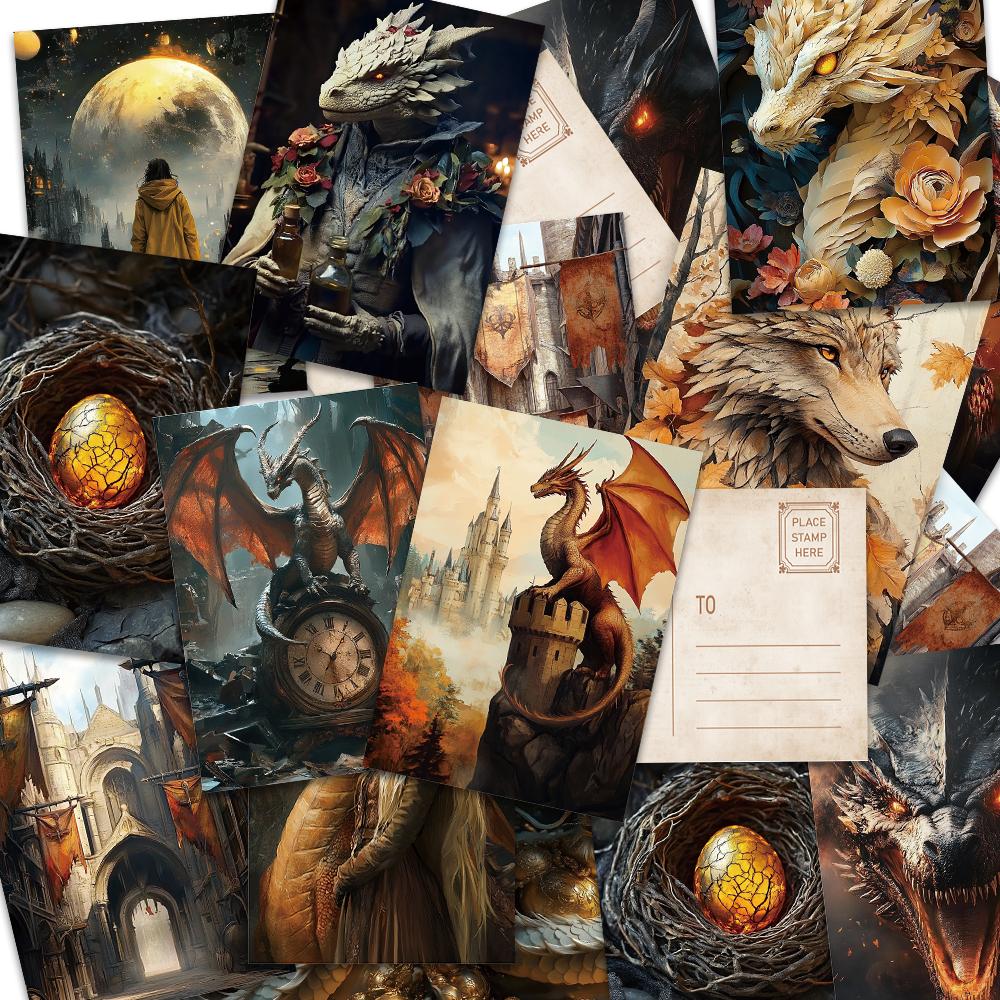 32pcs, vintage dragon and knight postcards, perfect for birthday/anniversary gifts, suitable for collecting, giving, and mailing