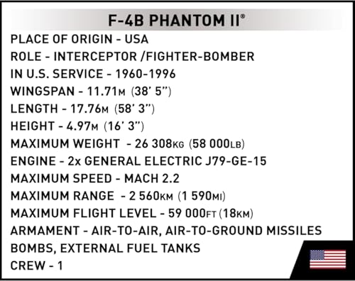 COBI Building Blocks Toy: U.S. Air Force F-4 Phantom II Fighter Plane At Midway, 1/48 Scale, 703 Pieces, Compatible with Lego [MADE IN EU], 5897