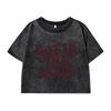 Women'S Cotton Crop Tops Distressed Regular Fit Washed T-Shirts In Bad Mood Printing Short Sleeve Female Clothes