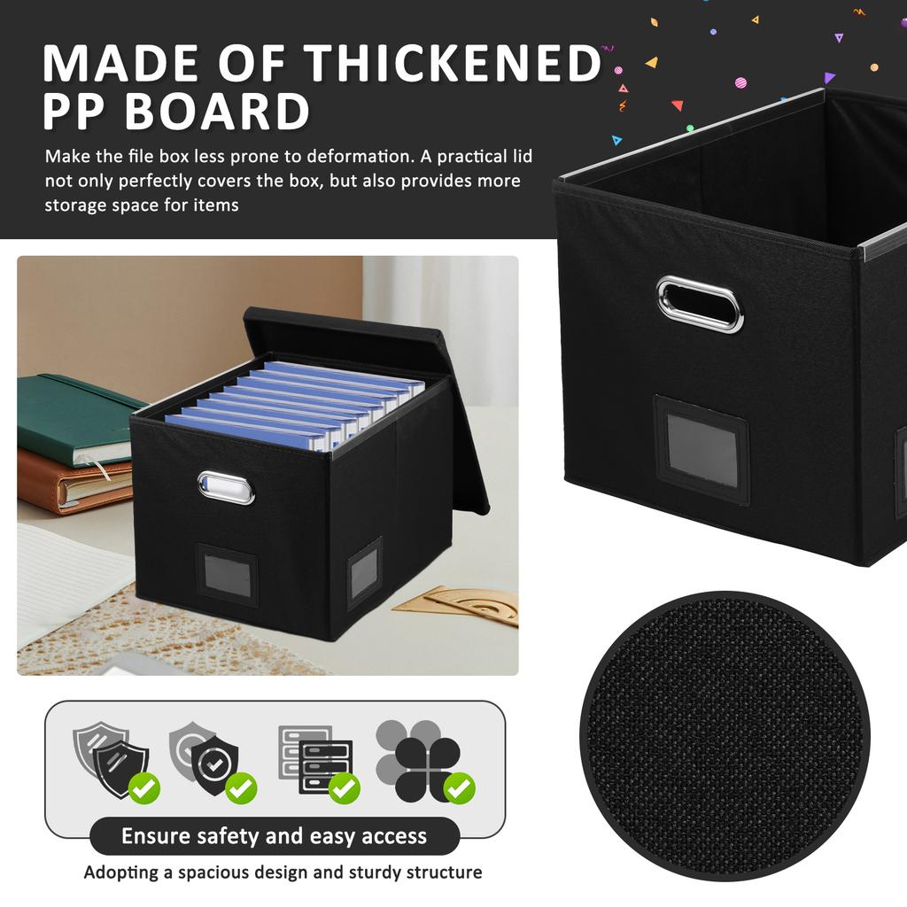 Foldable Hanging File Filing Box with Label Slot Fabric File Folder Organizer Box Portable Vinyl File Organizer Box with Lid