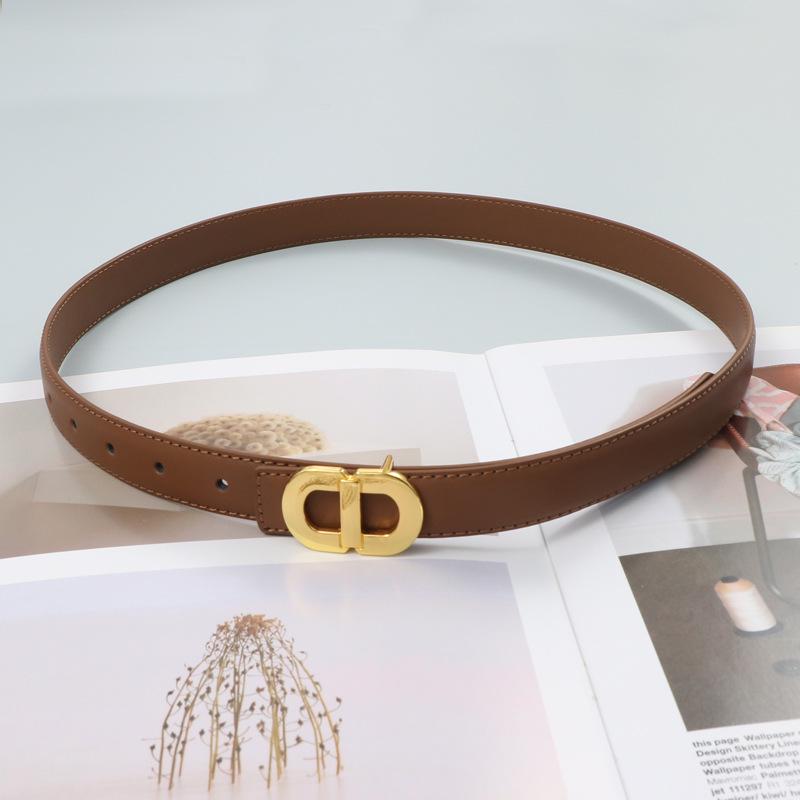 Genuine Leather Cowhide Belt with Retro CD Buckle for Women