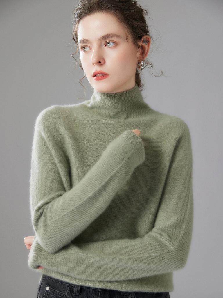 Women's Cashmere Half-High Neck Sweater - Warm Knitted Base Layer for Autumn & Winter