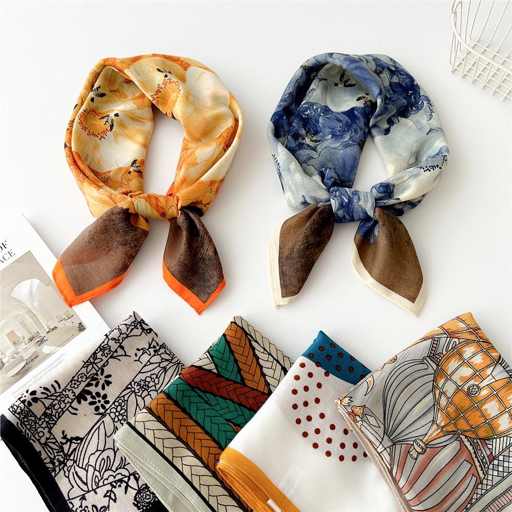 Versatile Women's Silk Cotton Linen Scarf: Fashionable Square Neck Accessory for Spring to Autumn