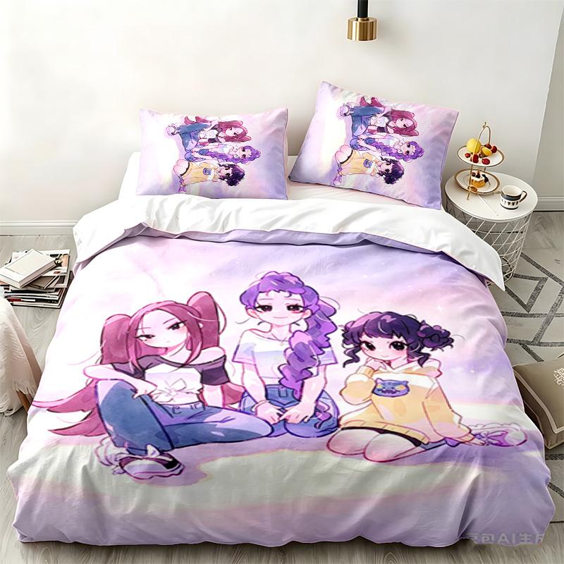 Kpop şeytan avcıları 3 parçalı set Yatak odası kullanımı için mükemmel Rahat nevresim takımı bir yorgan kılıfı ve iki yastık kılıfı içerir İdeal doğum günü veya Noel hediyesi